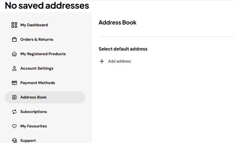 My Account Address Book screen